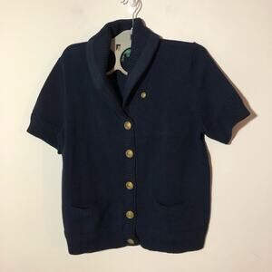 Lauren Ralph Lauren navy cardigan short sleeve cotton knit sweater shawl neck L